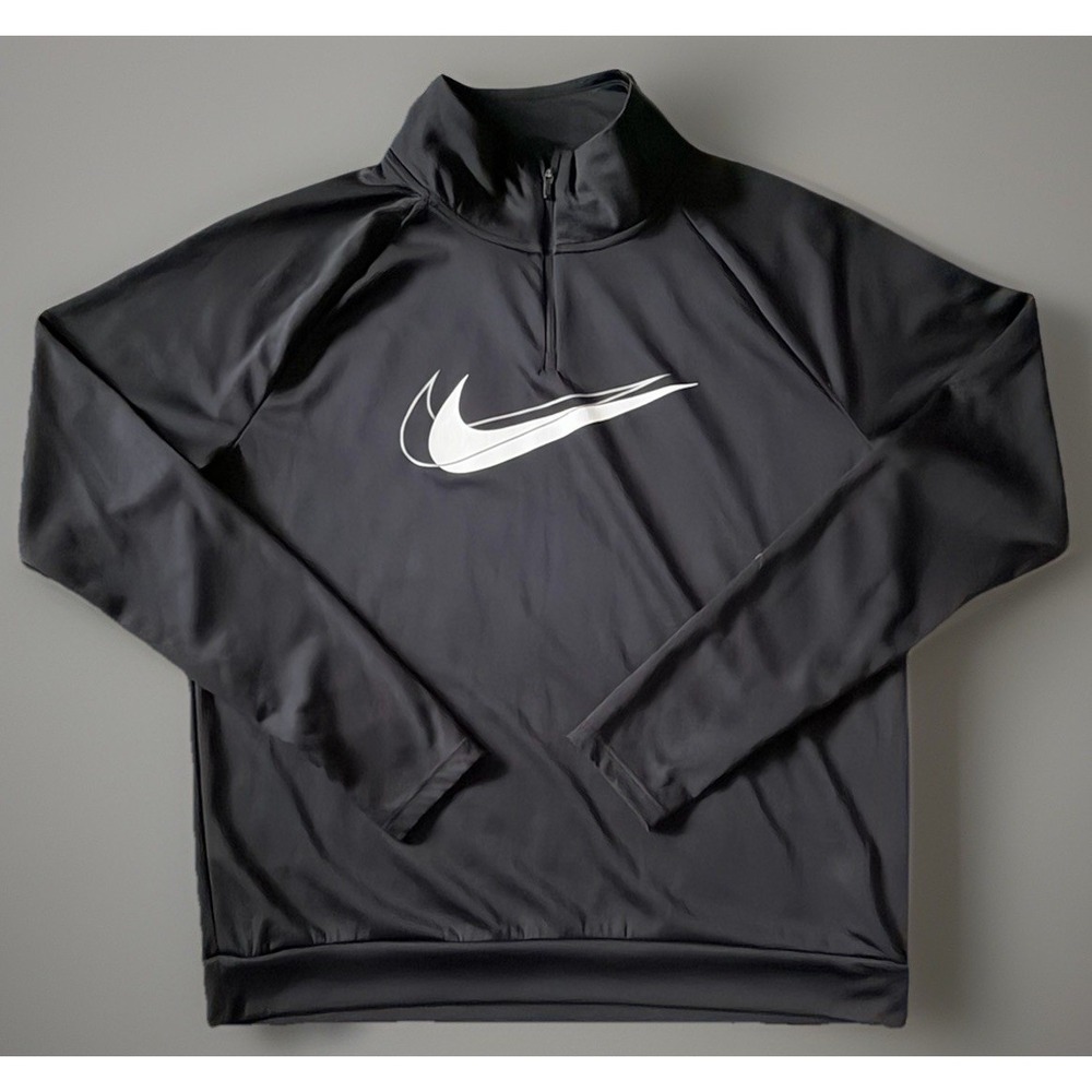 Nike Running Dri-fit Long Sleeve Quarter Zip Shirt Black Swoosh Logo Medium JBHS